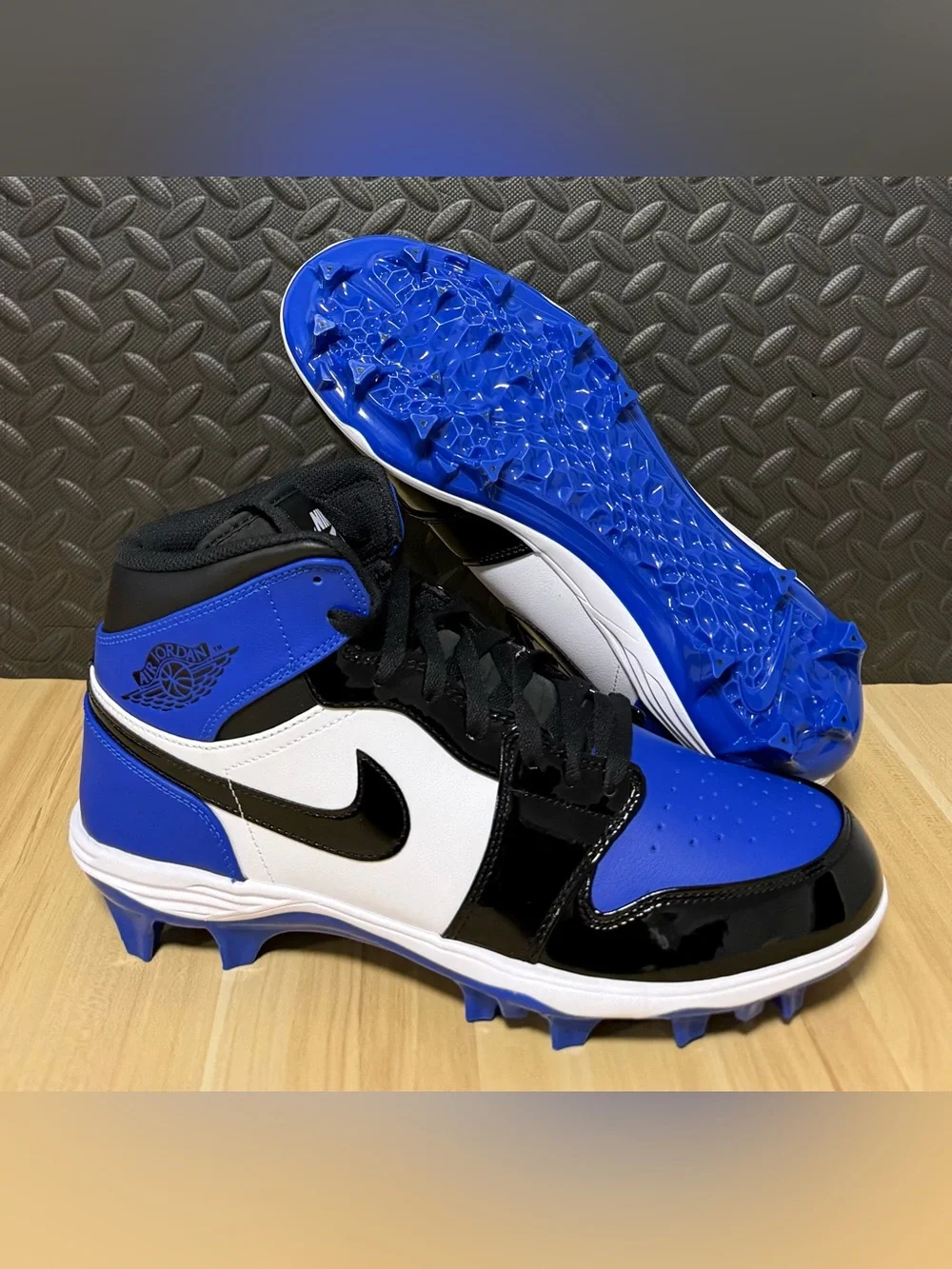 Nike Air Jordan 1 Retro Mid TD Football Cleats Game Royal Blue Black Men Size 11